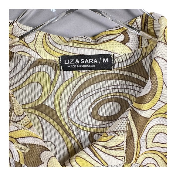 Liz & Sara Green Yellow Crop Top Abstract Mesh Sheer Shirt Size M Retro Top - Picture 5 of 10